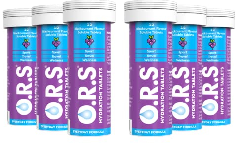 O.R.S Hydration Tablet with Electrolytes for Rehydration, Wellness, Travel, Sports & Recovery | Vegan, Gluten-Free & Low-Calorie Electrolyte Tablets Blackcurrant Flavour, 72 Tablets
