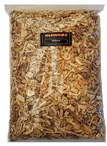 Hickory Woodchips Räucherchips 1000g (ca. 4 Liter) für den Kugelgrill Gasgrill oder Smoker BBQ Körnung (4-10mm) Naturholz aus PEFC-Forstwirtschaft - HACCP-Zertifiziert