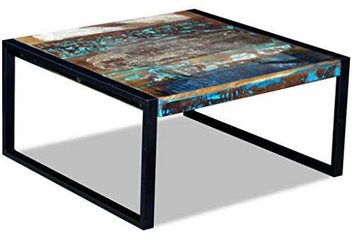 Festnight Retro-Stil Couchtisch Kaffeetisch aus Recyceltes Massivholz Hartholz-Tischplatte Wohnzimmertisch Beistelltisch 80x80x40cm