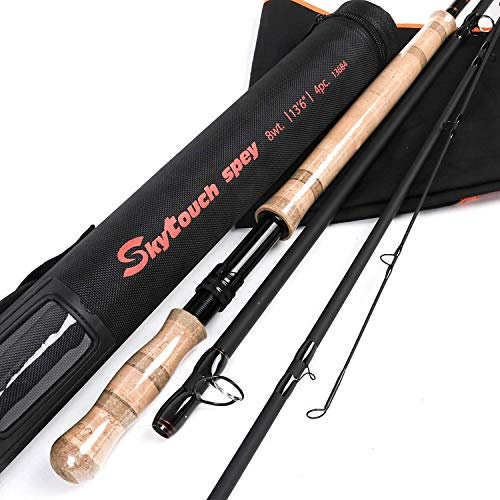 MAXIMUMCATCH Tvåhänt Switch & Spey flugspön snabb action flugfiskespö med cordura rör (Skytouch Spey, 14094)
