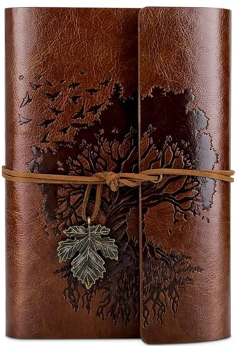 OMEYA Carnet De Notes Vintage En Cuir Avec Pages Vierges, Carnet Rechargeable,Carnet De Voyage Agenda Pour Femmes Filles Cadeaux-A6 18,5 x 13 cm(Brun)
