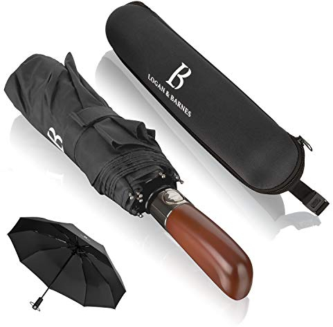 LOGAN & BARNES Regenschirm sturmfest bis 140 km/h - Taschenschirm mit echtem Holzgriff und zertifizierter Teflon-Beschichtung gegen Feuchtigkeitsschäden Modell Dublin