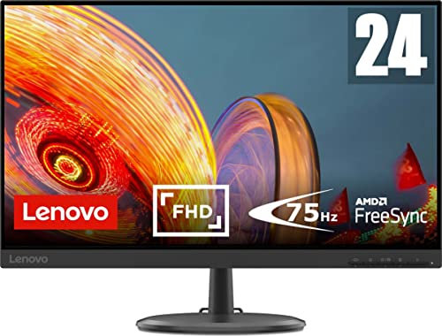 Lenovo D24-20 Monitor - Display 23.8 FullHD (1920x1080, VA, 4 ms, 75Hz, Input HDMI+VGA, Cavo VGA, FreeSync) Inclinazione regolabile - Raven Black