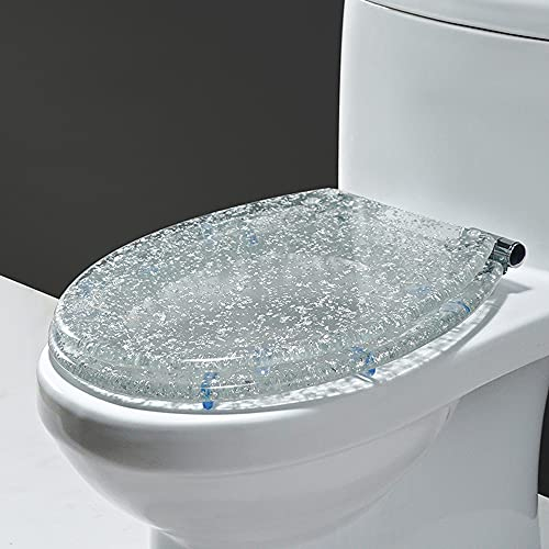 ManY Siège De Toilette Scintillants Abattant WC avec Frein Chute Lunette Fermeture en Douceur Pare-Chocs Antidérapants, Argent/Noir/Or Motif Pailleté, Silver Foil