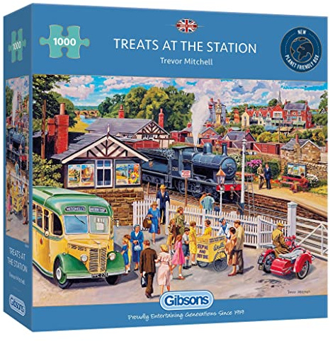 Gibsons Treats At the Station 1000 Piece Jigsaw Puzzle | Train Jigsaw Puzzle | Sustainable Puzzle for Adults | Premium 100% Recycled Board | Gibsons Games