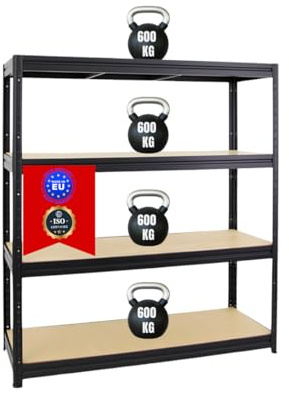 PROREGAL Scaffale per carichi pesanti DINO | AxLxP 180x160x60cm | Portata per ripiano 600kg | Nero