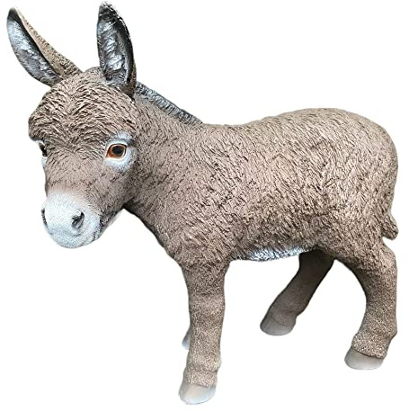 Aspinaworld Gartenfigur Esel 50 cm braun stehend mit aufrechter Mähne und Heller Schnauze – handbemalte Grautierfigur neugierig, Bauernhoftiere für Garten und Terrasse