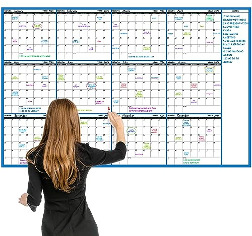 Large Dry Erase Calendar - Undated Wall Calendar Dry Erase, 58 x 37, 12-Month Dry Erase Calendar with 10 Round Stickers