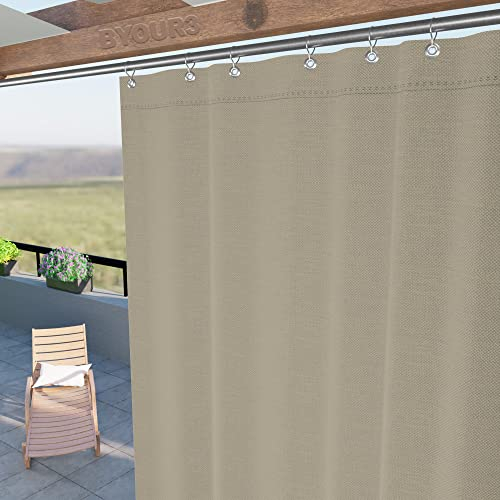 Byour3 – wasserdichte Outdoor Vorhäng Wetterfest mit Metallringen Anti-Schimmel Verdunkelungs Seitenvorhänge Markise für Balkon Pavillon Terrasse Sonnenschutz (Beige, B. 200 x 290 L)