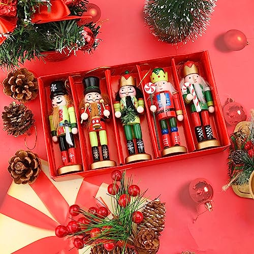 Bekecidi 5 decorazioni in legno a forma di soldato schiaccianoci da appendere, a forma di soldato schiaccianoci, decorazioni natalizie, set di ornamenti natalizi per albero di Natale, feste, regali di