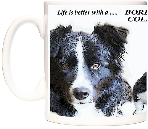 KAZMUGZ Border Collie Mug, Life is Better with A... 11oz Ceramic Mug with Images of Black and White and Brown and White Border Collies