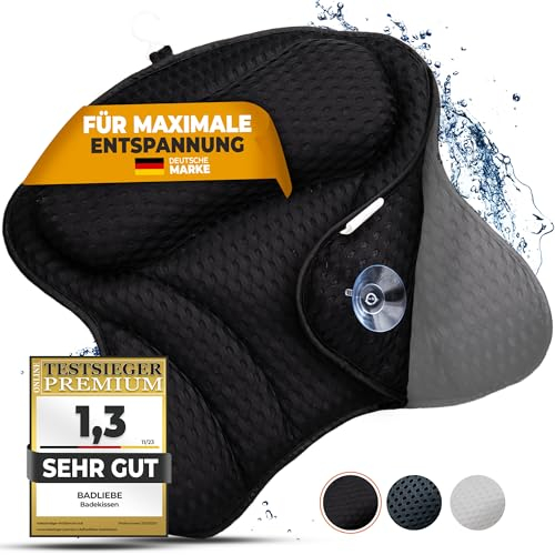 BadLiebe Badewannenkissen – [GEPRÜFTE QUALITÄT] - inkl. 6 extra starken Saugnäpfen – Badekissen mit ergonomischer Passform für Nacken und Rücken – hochwertiges Nackenkissen – [INKL. extra Tragetasche]