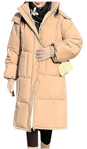 RMBLYfeiye Steppmantel Damen Lang Winter Mantel Herbst Trenchcoat Jacke Mit Heizung Einfarbig Gesteppter Softshellmantel Reißverschluss Winddichter Taschen
