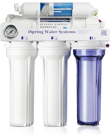 iSpring RCC1D Sistema RO/DI Senza Serbatoio, Filtraggio Dell'acqua ad Osmosi Inversa Deionizzazione a 5 Stadi, 150 GPD per Acquario con Filtro Dell'acqua DI