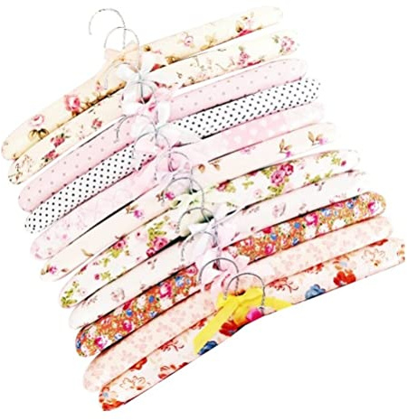 10 Pezzi Grucce Imbottite In Raso Floreale Senza Urti Grucce Imbottite Antiscivolo e In Legno Avvolte In Tessuto Stendibiancheria Per Da Sposa Colore