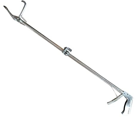 PRETYZOOM Thickened Anti-Slip Stainless Steel Fire Log Grabber Tong with Lock Clamp, Extended Outdoor Multi-Function Snake EEL Crab Catching Tool for Campfire and Seafood Handling