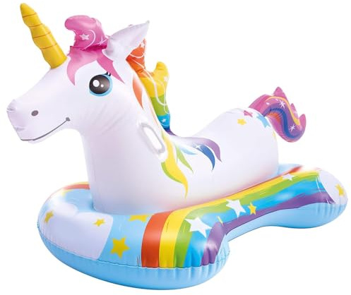 Virsus Gonfiabile Cavalcabile 552NP, misura 163x86 cm, Letto Salvagente colore Bianco con 2 Maniglie, Animali Galleggianti per Piscine, Feste ed Eventi (Unicorno)
