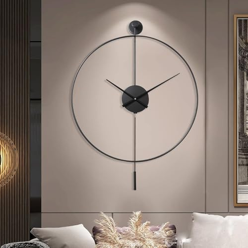 GERHWASH Wanduhr Modern Leise - Große Wanduhr ohne Tickgeräusche Ø 60cm für Wohnzimmer, Küche, Büro, Schlafzimmer - Moderne Pendeluhr, Metall, Batterie, Schnell Montiert