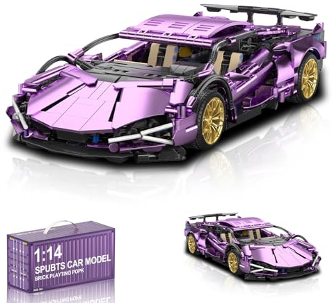 Minxtech Supersportwagen Bausteine Sets, 1280 Teile Technik Sportwagen Modell Bauset Auto Spielzeug, 1:14 Rennwagen Modell Bausteine Bausatz, Kompatibel mit Mainstream Marken - Lila