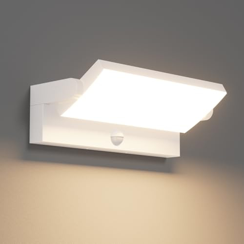Klighten 45W Außenlampe mit Bewegungsmelder Außenwandleuchte, Weiß, 3000K | Wasserdicht IP65, Schwenkbar, Material: Aluminium, Super hell: 3480 Lumen, Wandlampe Aussen/Innen