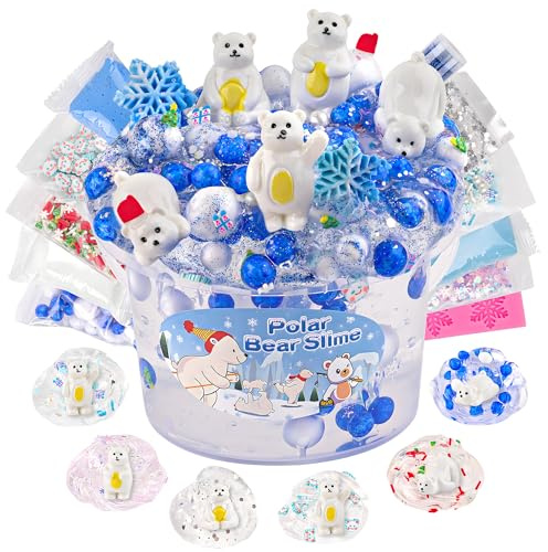 LAWOHO 300 ml Eisbär Clear Slime, Clear Slime Kit mit 10 Packungen Niedlichen Add-Ins, Schleim-Kits für Mädchen & Jungen, Partytütenfüller, Schleimherstellung Kit für Geburtstag, Halloween