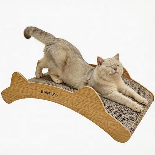Heikoeco® Brücke Typ Katzen Kratzbrett, 2 in 1 Kratzpappe für Katzen, Doppelseitig Haltbarer Katzenspielzeug aus Qualitätswellpappe, Kratz Kratzmöglichkeit 50 x 26 x 14.5cm