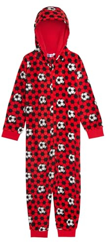 Mono de Fútbol para Niños Niñas Niños Forro Polar Todo en Uno Ropa de Descanso Rojo Azul Negro Pijamas de Fútbol Pijamas de Fútbol para Niños Mono de Dormir, rosso, 7-8 años