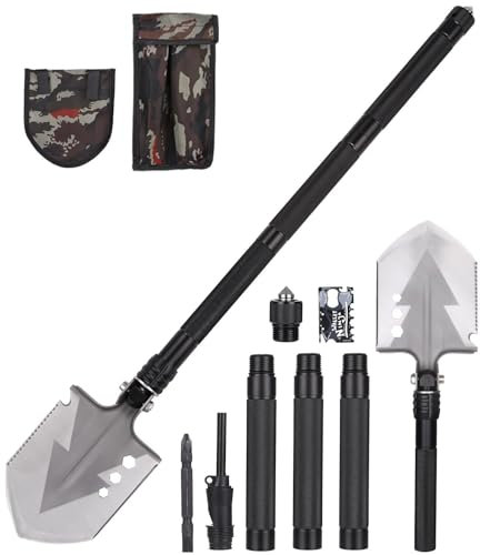 SOBEAU Klappspaten, Multifunktional Klappschaufel 78cm，Schaufel mit 3 Längenkombinationen, 180-Grad-Faltung Klappspaten, Survival Ausrüstung für Überleben/Garten/Camping/Abenteuer