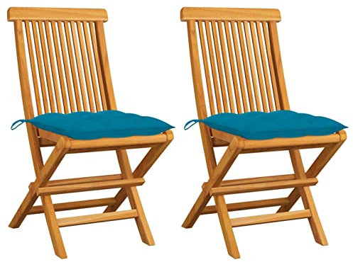 Juroupi Gartenstühle mit Hellblauen Kissen GartenstüHle Gartensessel Outdoor Garten StüHle Terassenstuhl 2 STK. Massivholz Teak