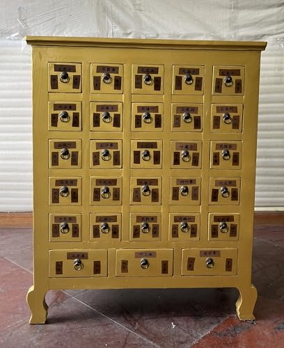 Kunibert Antike Apothekerschrank Apothekerkommode Büroschrank Apotheke Schrank Sideboard Kommode Kommodenschrank Sideboardschrank mit 28 Schubladen Breite92xHöhe114cm Farbe Gold
