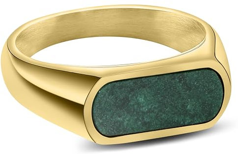 Arkai by Trendhim Ring Herren | Orisun Siegelring mit afrikanischer Jade im Gold-Ton aus Edelstahl | Dänisches Design | Ausdrucksstarker Männerschmuck für Alltag & Anlass | Goldfarben