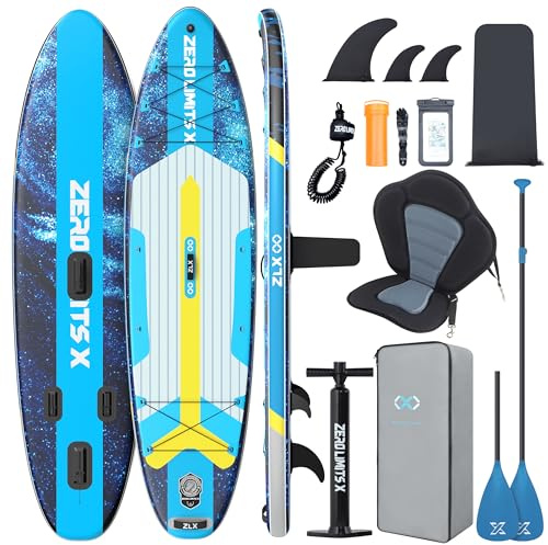 ZLX Paddle Gonflable Adulte 2 Places 320 x 84cm, Stand Up Paddle avec Siège Kayak, Planche Sup Complète avec Accessoires, pour Débutants et Tous Niveaux (Bleu Ciel étoilé)