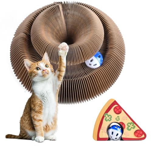 ZOBMIO Magische Orgel Katzenkratzbrett, Katzenspielzeug, Extra Dicke Pappe + Glatte Kanten, Fließende Schnitte, Interaktiv mit Glockenball, Recyclable Pappe Hohe Qualität für Innen