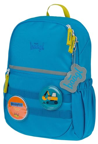 Baagl Kindergartenrucksack Jungen Rucksack für Kita & Krippe 10 l - Bagger | Ein kleiner Kinderrucksack mit Brustgurt und zwei wechselbaren Patches ist personalisierbar mit Namen oder einem Bild.