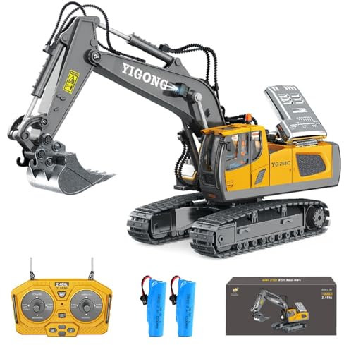 Teeggi Ferngesteuerter Bagger Spielzeug für ab 6-12 Jahren Junge und Kinder, 11 Kanal 1:20 RC Bagger mit Metall Schaufel, 680° Drehung, Licht und Soundeffekten