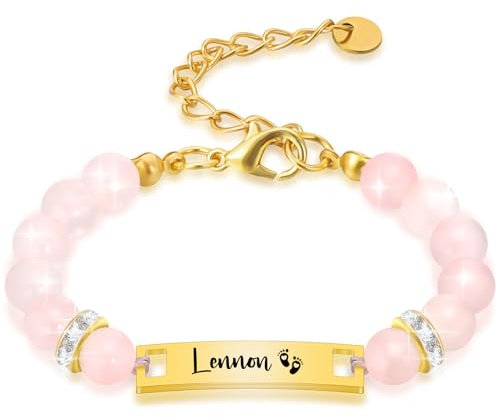 Personalisiertes Baby-Armband mit 18 Karat vergoldetem Namensschild für Kinder und Kleinkinder von Mama, Kristallperlenarmbänder für Frauen und Männer, Geburtstagsgeschenk für Neugeborene, verstellbar