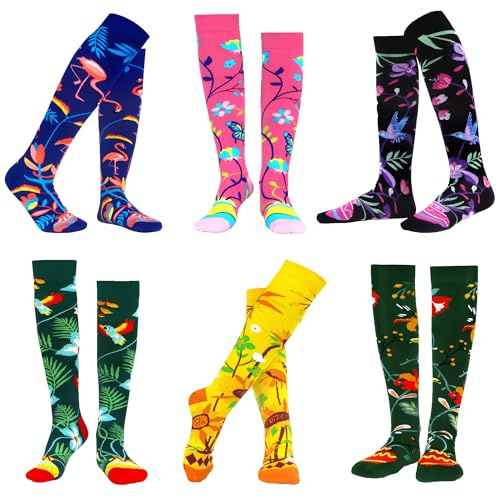 WeciBor Knee High Socks Colorful Funny Floral Pattern 6 Pack Womens Gift 4-6