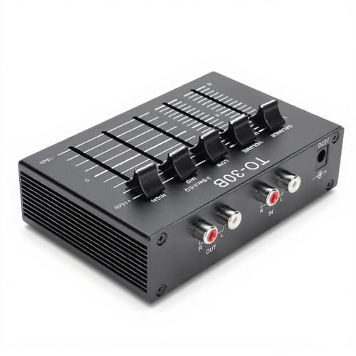Phono Preamp EQ 2 Channel Digital Sound Equalizer, 3 Band 12 DB Hohe Mitte Niedriger Tonanpassung, Kompatibel mit Plattenspieler, Turntables
