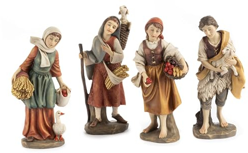 PABEN Set 4 Figure Personaggi Presepe Mestieranti 15.3 cm in Resina