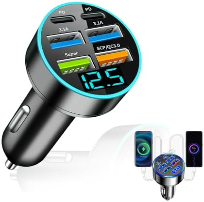 66w Caricatore Auto USB C, 6 Porte Accendisigari USB Auto, Caricabatterie Autos Usbs Con 3.1a Pd/Qc3.0 Ricarica Rapida, Presa Usbs Accendisigari, Compatibile Con Type C, Android E Altri Dispositivi