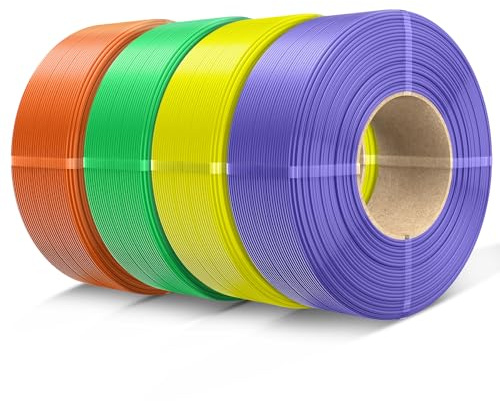 SUNLU 4KG PETG Filament Refill 1.75mm, No Spule PETG 3D Drucker Filament Bundle, Filament Refill for Reusable Spulen Compatible with Bambu Lab Drucker, 1KG/Rolle, Sonnenorange+Gelb+Grün+Lavendellila