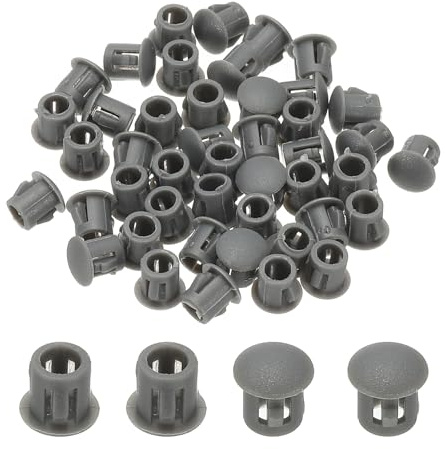 PATIKIL Plastic Screws Hole Plugs, 99 Pcs 1/5(5mm) Round Plastic Hole Caps Snap Desk Grommet Buckle Knockout Locking Covers Furniture Insert End Cap for Kitchen Cabinet, Gray