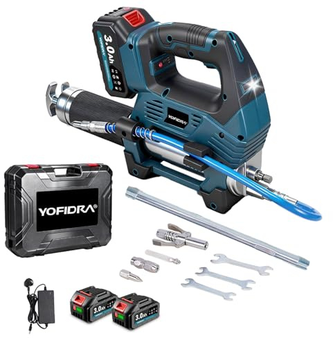 Yofidra Electric Grease Gun, 12000PSI, 6 oz/min Flow, Cordless Grease Gun with 2×3000 mAh Batteries and Charger, Efficient for Truck, Construction, Farm