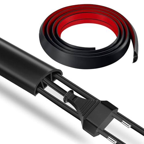 Goulotte Passe Cable Sol, 2 Mètres Goulotte Cache Cable Sol, Cache-câbles Flexibles Protege pour Goulottes de Câbles, Intérieur et Extérieur (Noir)