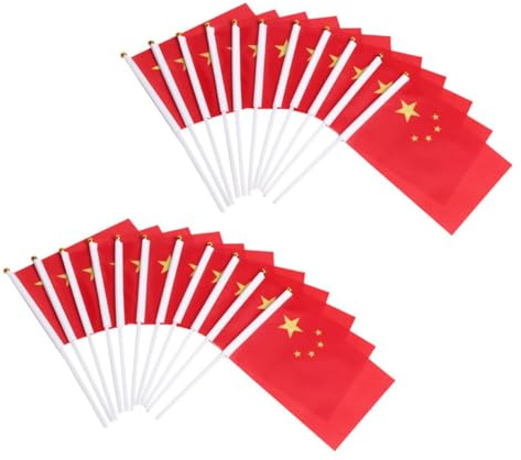 Angoily 50 pièces Lot de Drapeaux Chinois à Main Polyester Petits Drapeaux Décoratifs pour Extérieur Agitation Main pour Fêtes Parades et Événements Sportifs