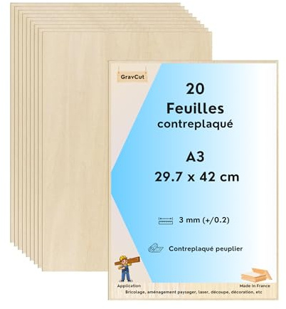 GravCut – Lot de 20 Planches Contreplaqué Tilleul A3 3mm pour Graveur Laser | Bois Lisse Découpe Laser, Gravure, Bricolage & DIY
