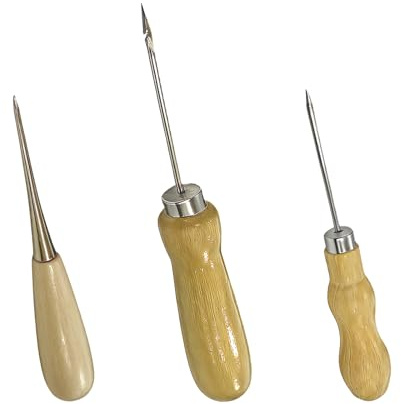 3 Stück Ahle Mit Holzgriff - Leder Nähen Stechahle, Vorstecher Ahle Für Leder Stanzarbeiten, Professionelle Nähahle Ahle, Handnähwerkzeug, Leder Durchstechahle, Zum Lederarbeiten, Stoffe, DIY Basteln