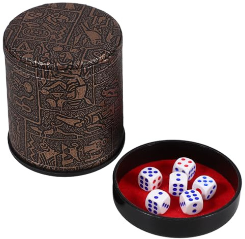 BESPORTBLE Geräuschloser Würfelbecher Satz aus PU mit Deckel Kompakter Würfelbecher mit Kleinen Würfeln für Brettspiele und Partygebrauch