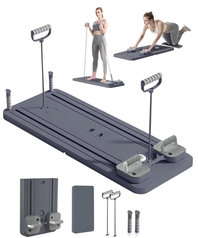 Reformer Pilates Plegable, Mini Reformer de Pilates Multifuncional con Temporizador LED y Rebote Automático, Maquina para Entrenamiento en Casa con Base Antideslizante, Gris