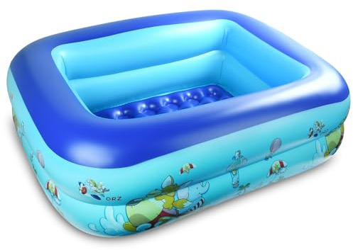 Uppblåsbar pool, 112 x 85 x 30 cm, uppblåsbar barnpool med 2 ringar, rektangulär bebispool för innergård, trädgård, inomhus, utomhus